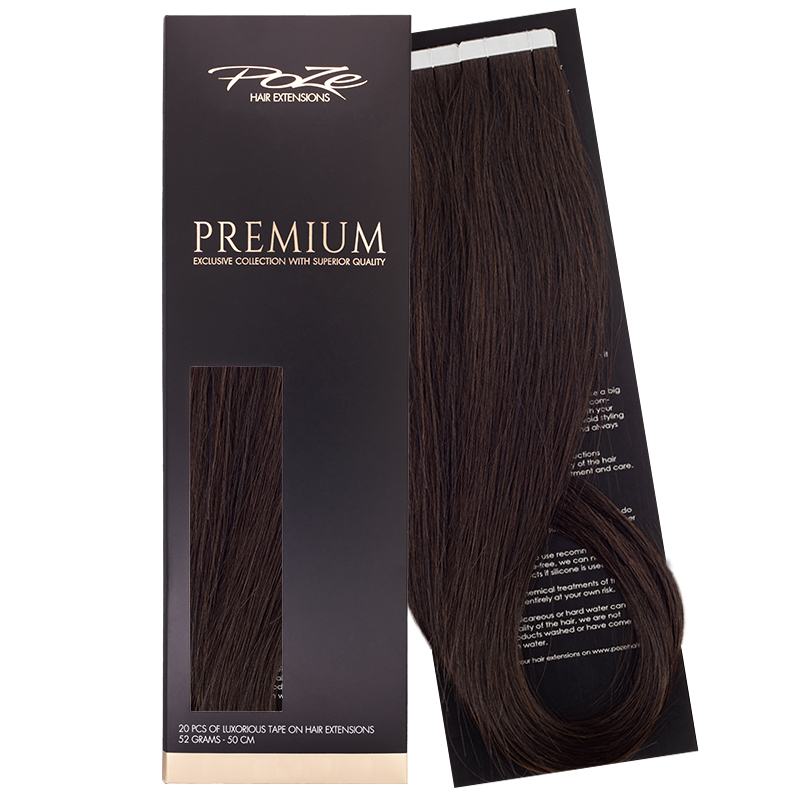 Poze Premium Tape On Hair Extensions - 52g Dark Espresso Brown 2B - 50cm