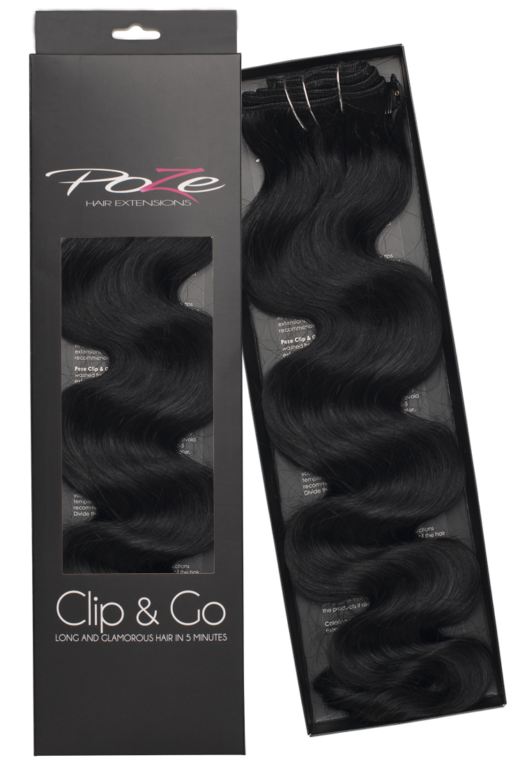 Poze Standard Wavy Clip & Go Hair Extensions - 125g Midnight Black 1N - 55cm