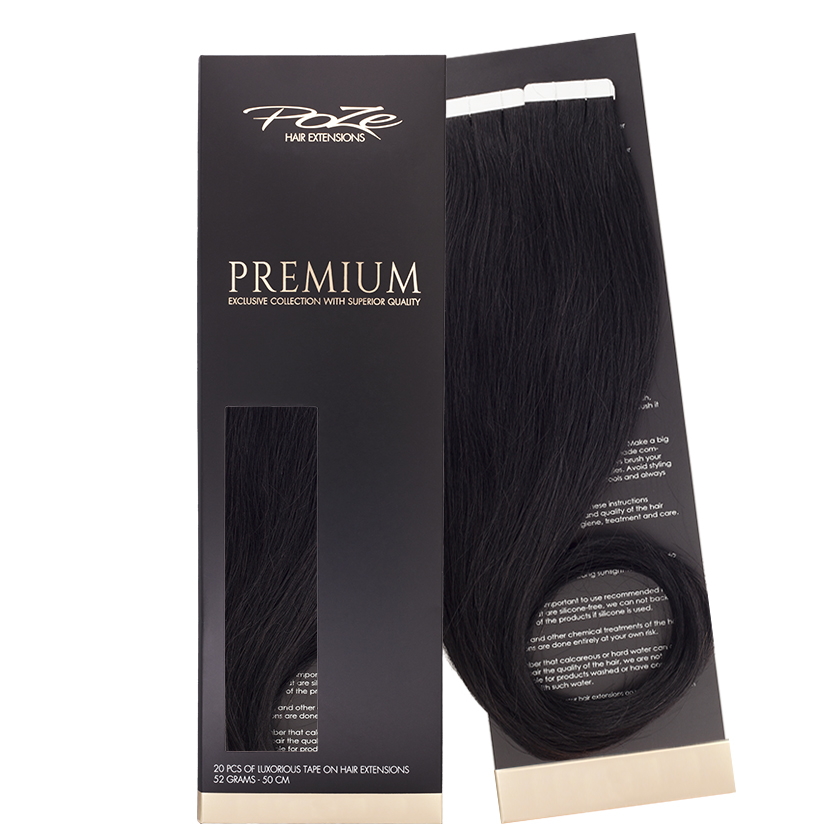 Poze Premium Tape On Hair Extensions - 52g 1N Midnight Black - 40cm