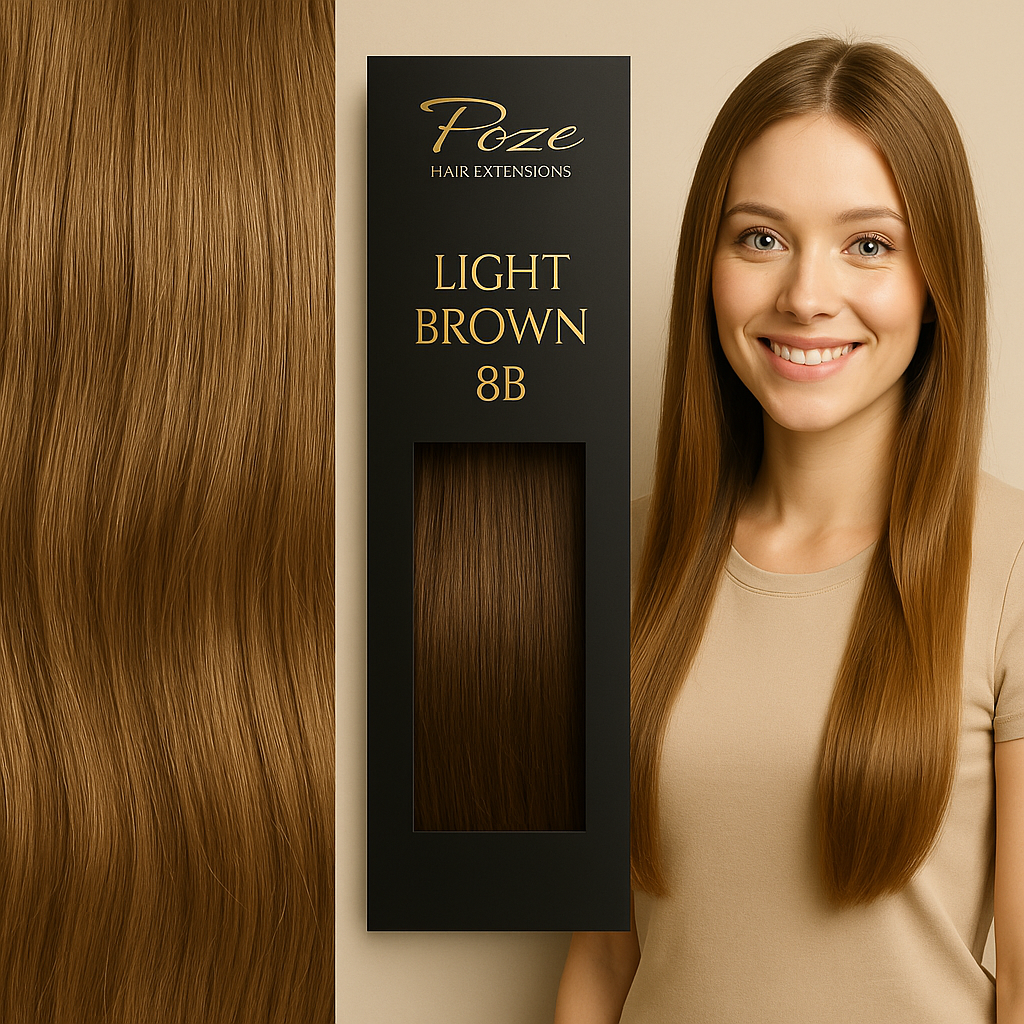 Poze Premium Hair Weft - 50g 8B Light Brown - 50cm