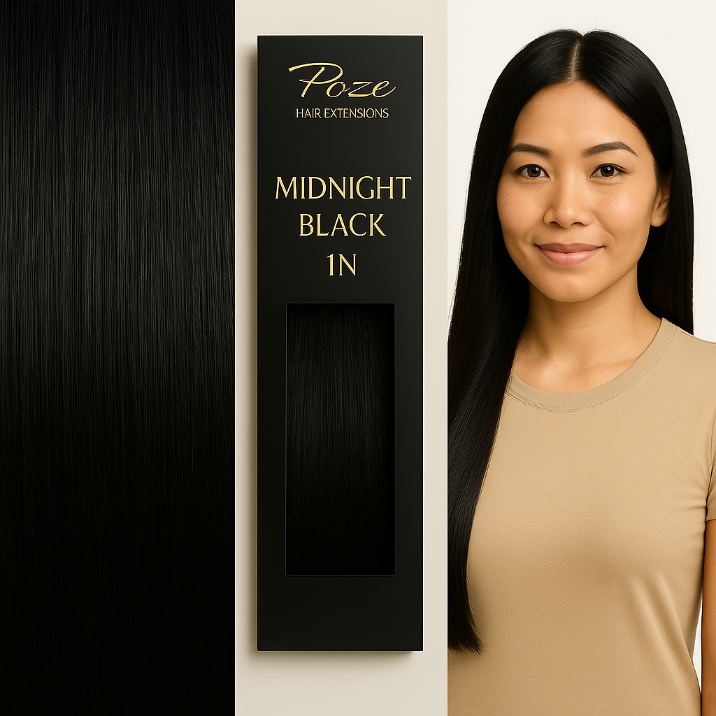 Poze Premium Hair Weft - 110g 1N Midnight Black - 40cm