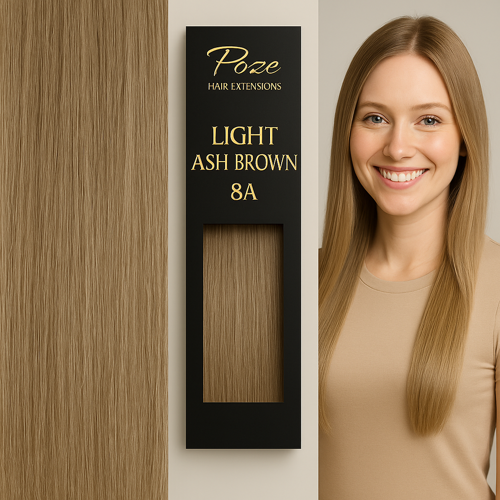 Poze Premium Hair Weft - 110g 8A Light Ash Brown - 60cm