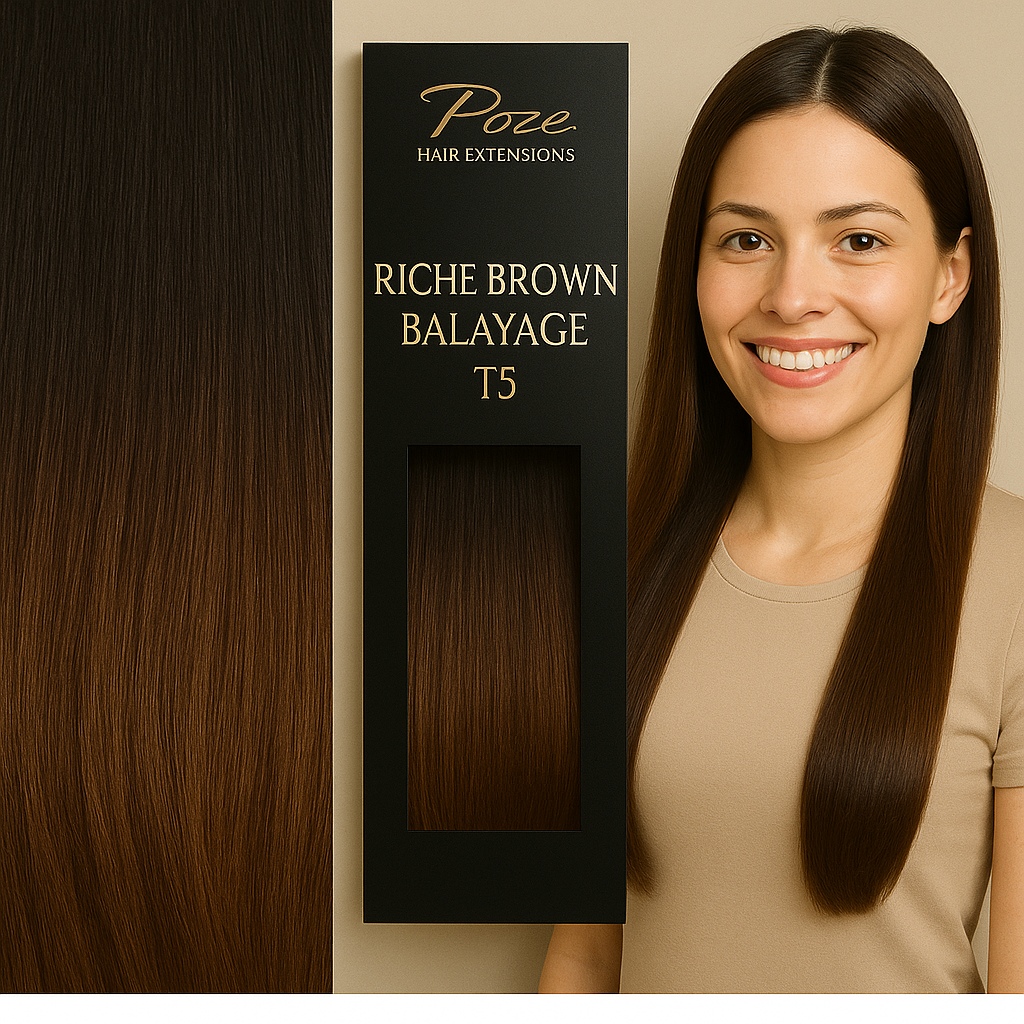 Poze Standard Tape On Extensions - 50g Riche Brown Balayage - 50cm