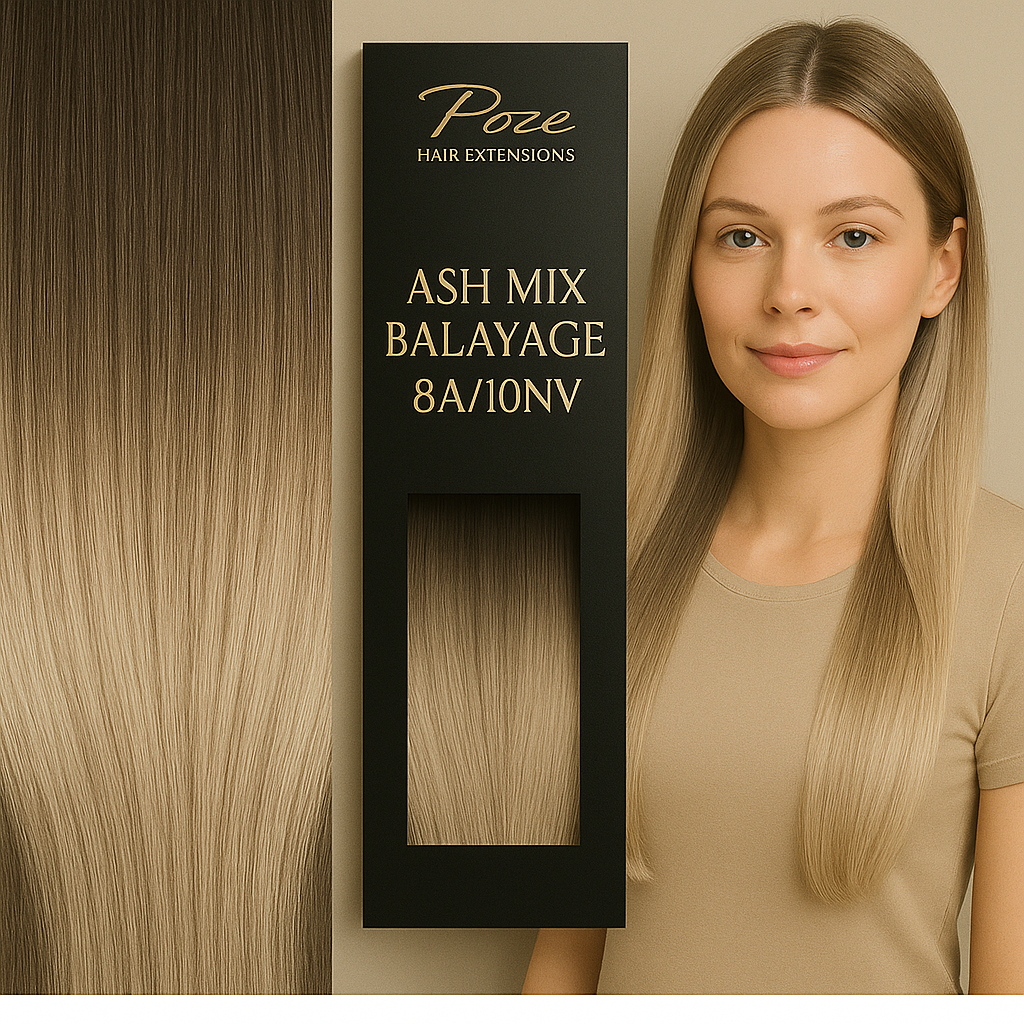 Poze Premium Clip & Go Hair Extensions - 125g Ash Mix Balayage 8A/10NV - 50cm