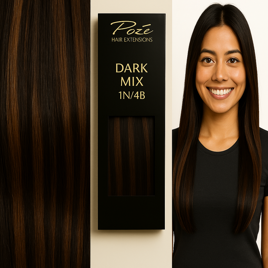 Poze Premium Tape On Hair Extensions - 50g 1N/4B Dark Mix - 50cm