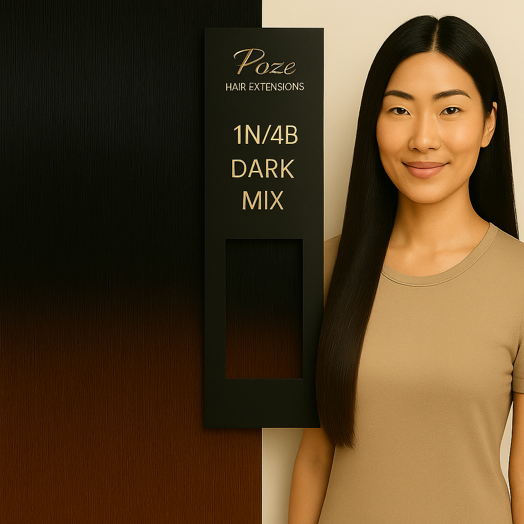 Poze Standard Keratin Extensions 1N/4B Dark Mix Balayage - 50cm - 50g